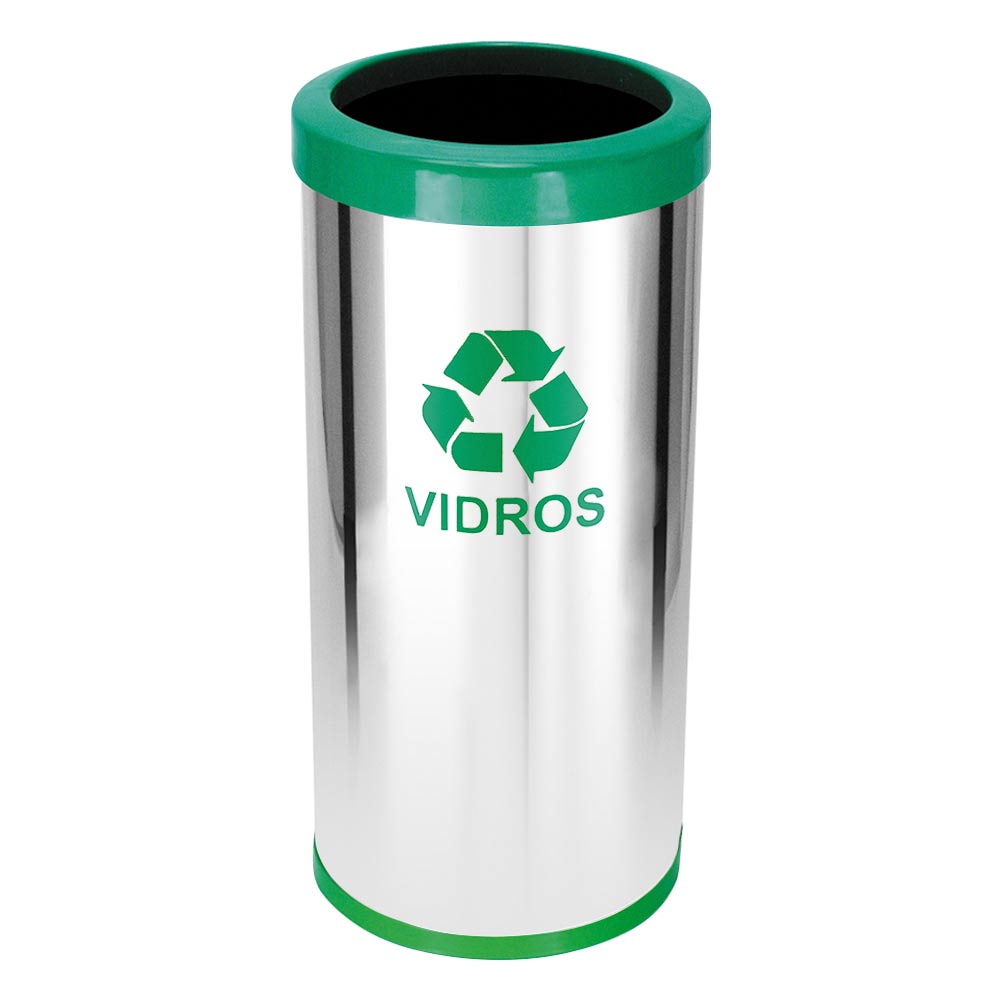 Lixeira em Aço Inox JSN Com Aro Verde 22 Litros