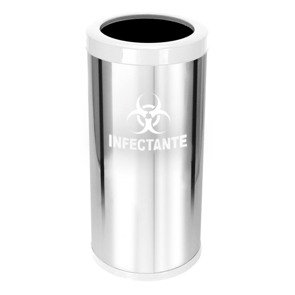 Lixeira em Aço Inox JSN Com Aro Plástico Branco 50 Litros