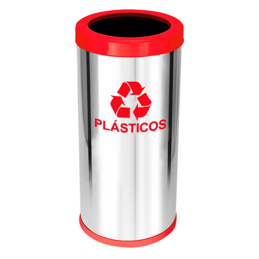Lixeira em Aço Inox JSN Com Aro Plástico Vermelho 50 Litros