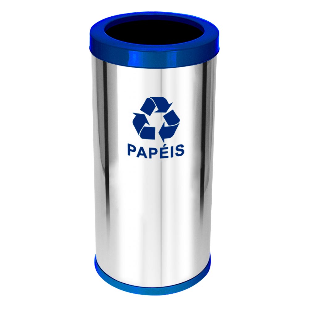 Lixeira em Aço Inox JSN Com Aro Plástico Azul 50 Litros