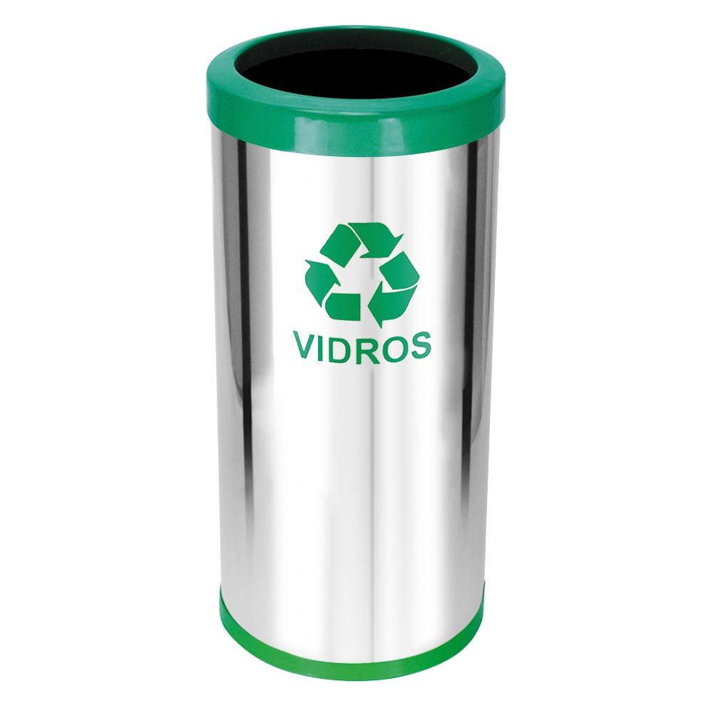 Lixeira em Aço Inox JSN Com Aro Plástico Verde 50 Litros