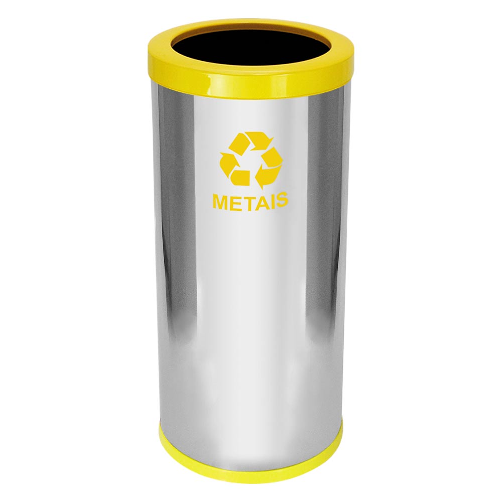 Lixeira em Aço Inox JSN Com Aro Amarelo 50 Litros
