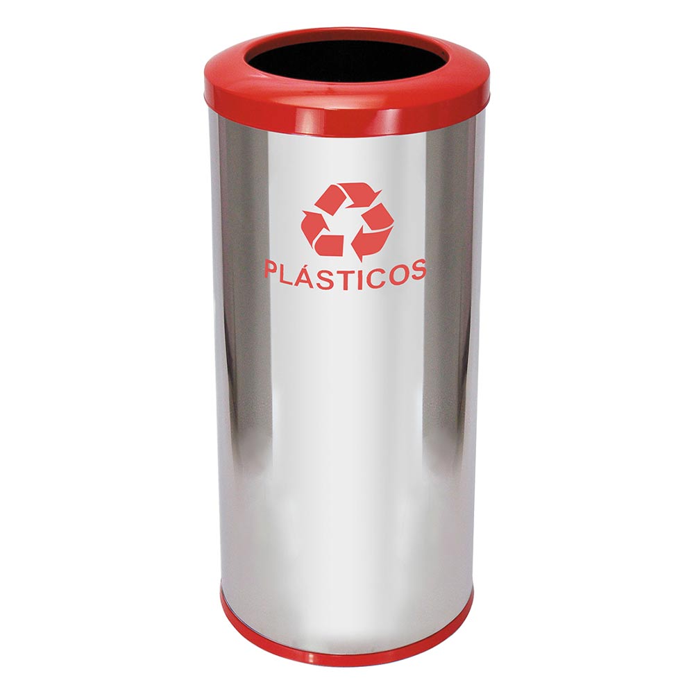 Lixeira em Aço Inox JSN Com Aro Vermelha 50 Litros