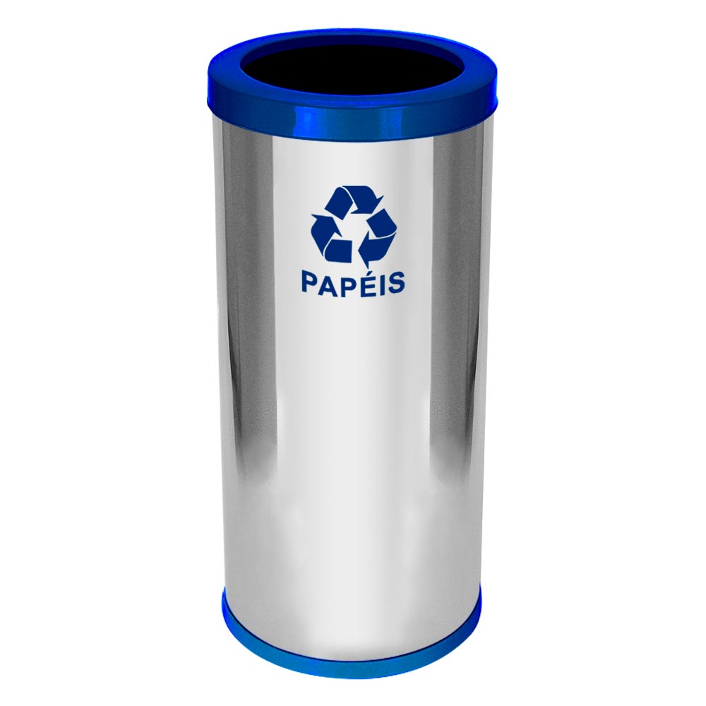 Lixeira em Aço Inox JSN Com Aro Azul 50 Litros