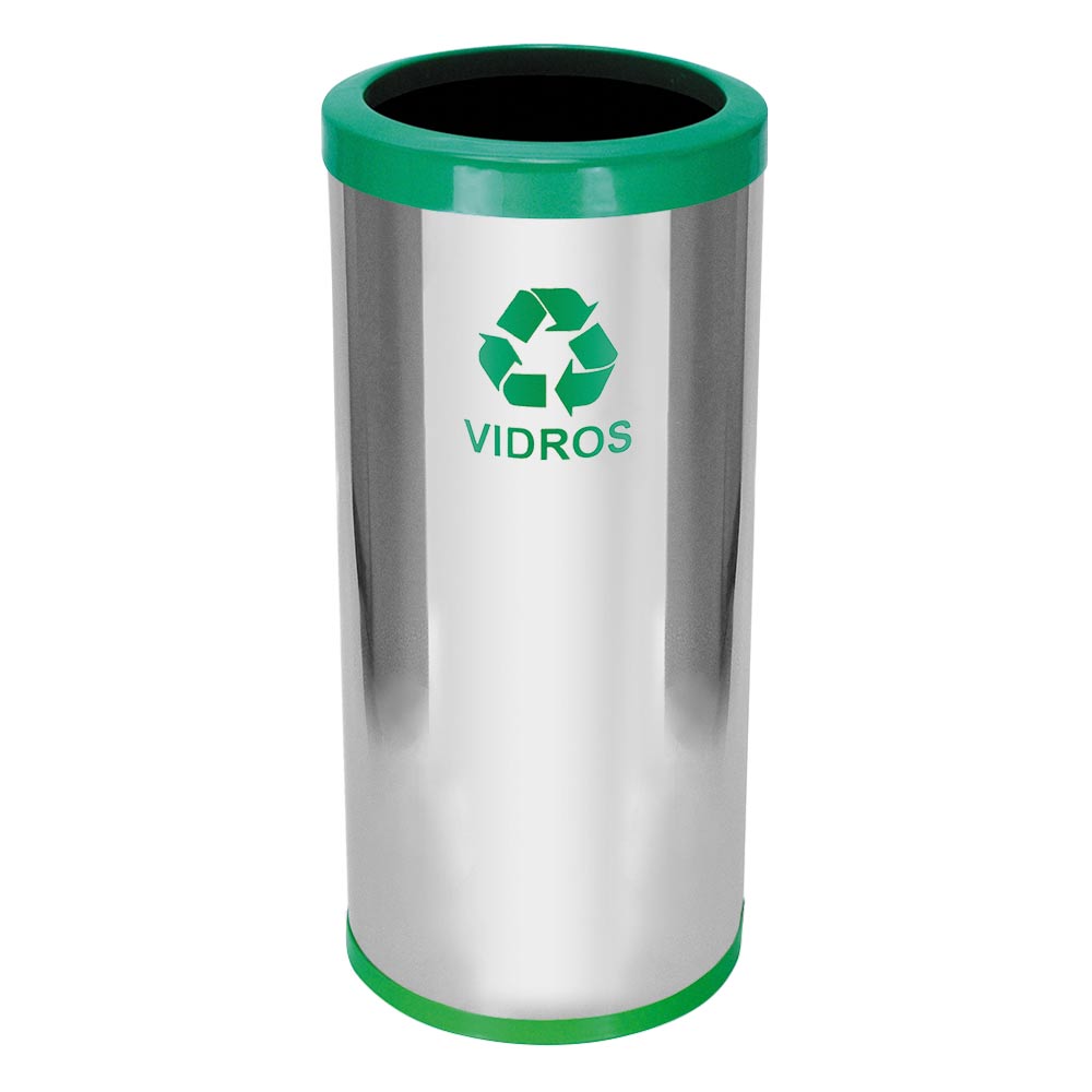 Lixeira em Aço Inox JSN Com Aro Verde 50 Litros