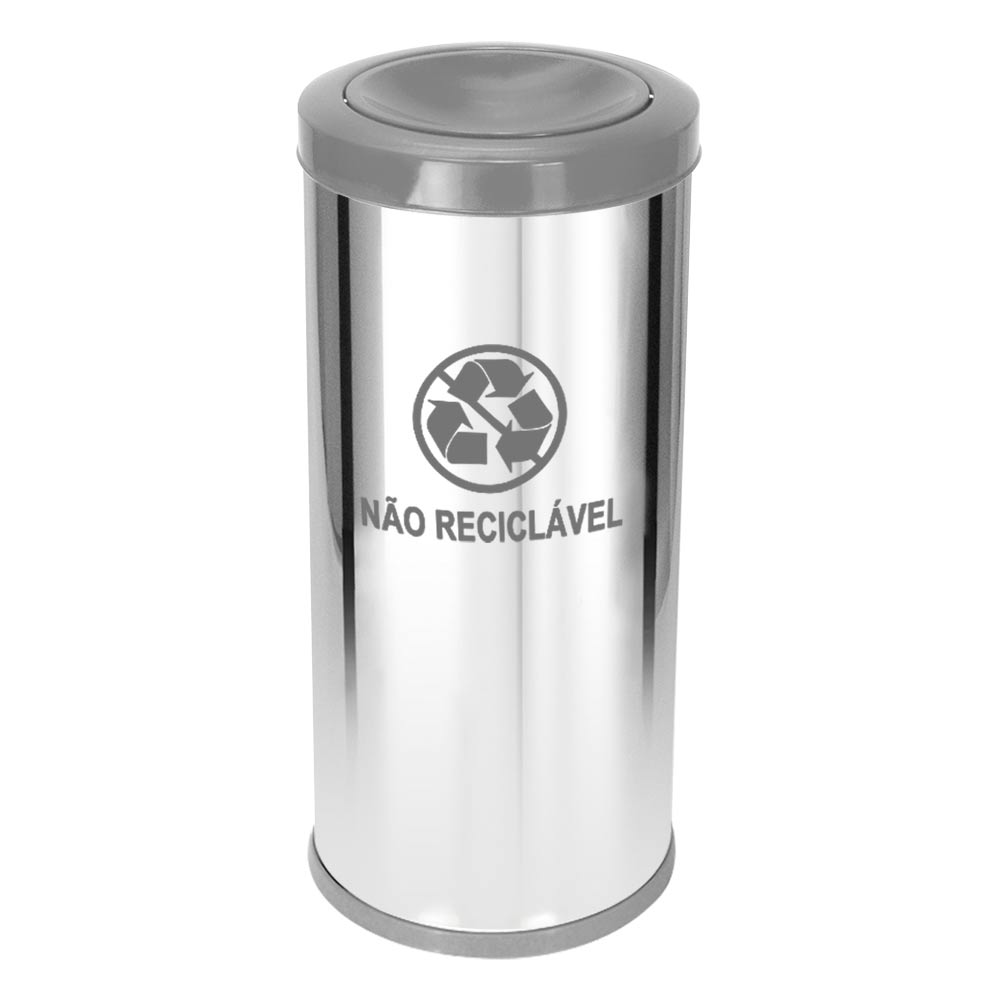 Lixeira Aço Inox JSN Tampa Meia Esfera Plástica 22L Cinza