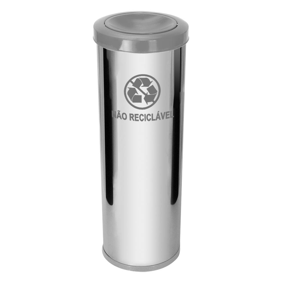 Lixeira Aço Inox JSN Tampa Meia Esfera Plástica 30L Cinza