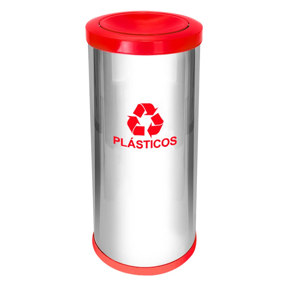 Lixeira Aço Inox JSN Tampa Meia Esfera Plástica 50L Vermelha