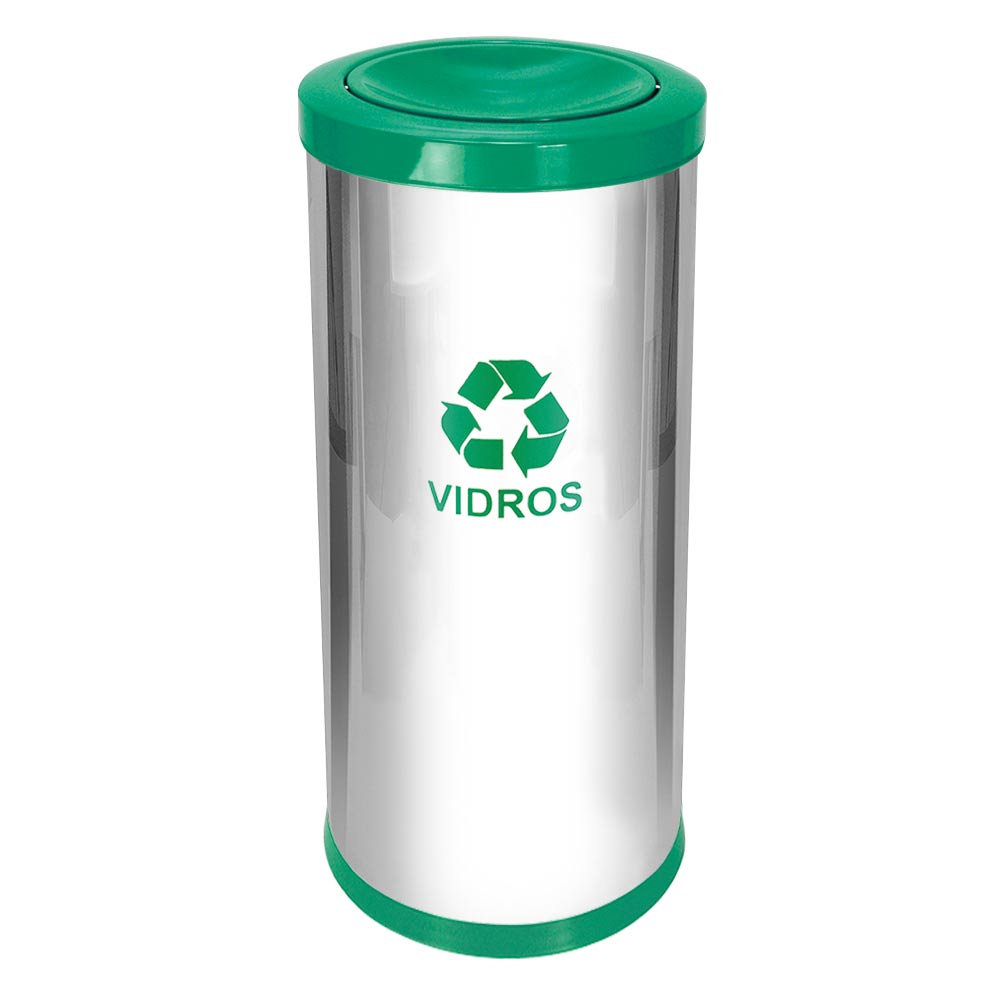 Lixeira Aço Inox JSN Tampa Meia Esfera Plástica 50L Verde
