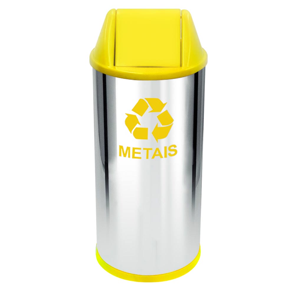 Lixeira em Aço Inox JSN com Tampa Vai Vem Amarela 22 Litros