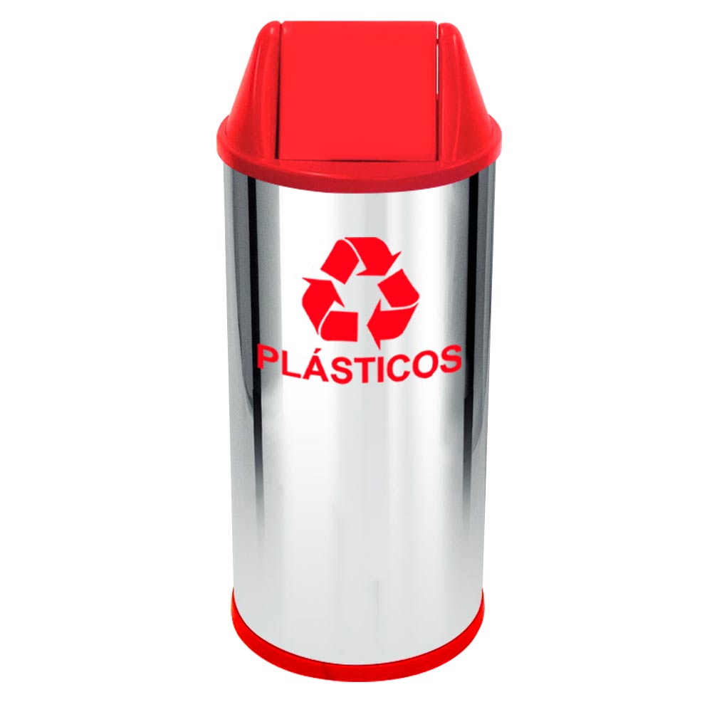 Lixeira em Aço Inox JSN com Tampa Vai Vem Vermelha 22 Litros