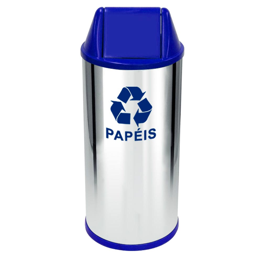 Lixeira em Aço Inox JSN com Tampa Vai Vem Azul 22 Litros