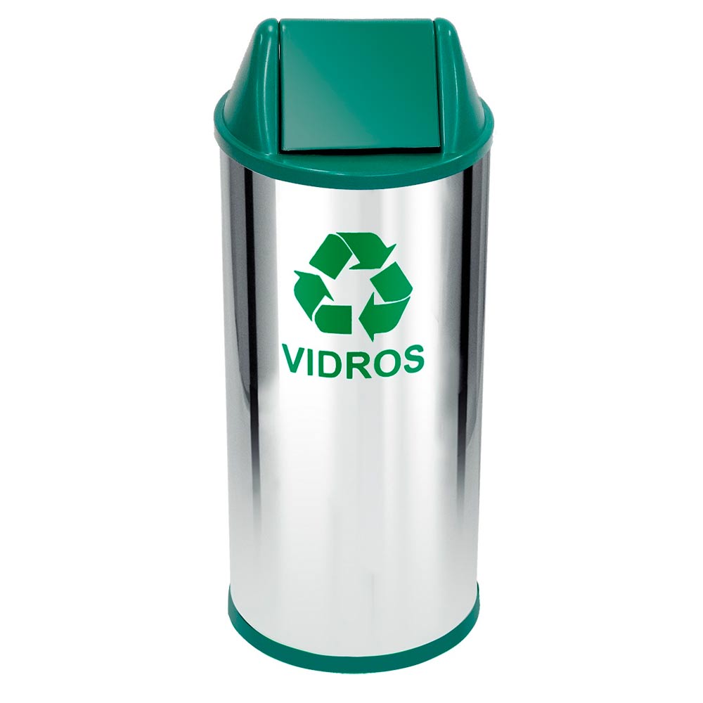 Lixeira em Aço Inox JSN com Tampa Vai Vem Verde 22 Litros