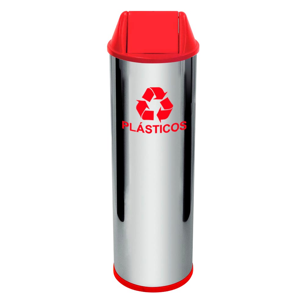 Lixeira em Aço Inox JSN com Tampa Vai Vem Vermelha 30 Litros