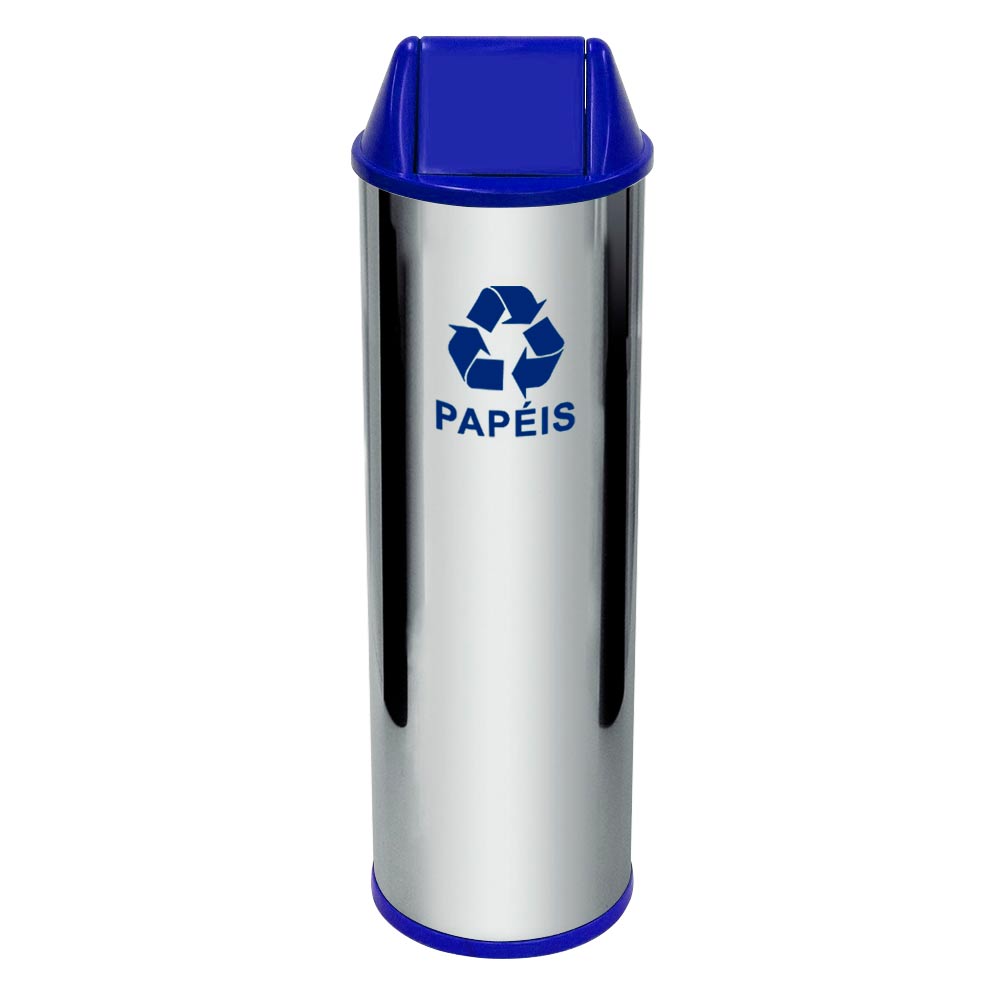 Lixeira em Aço Inox JSN com Tampa Vai Vem Azul 30 Litros
