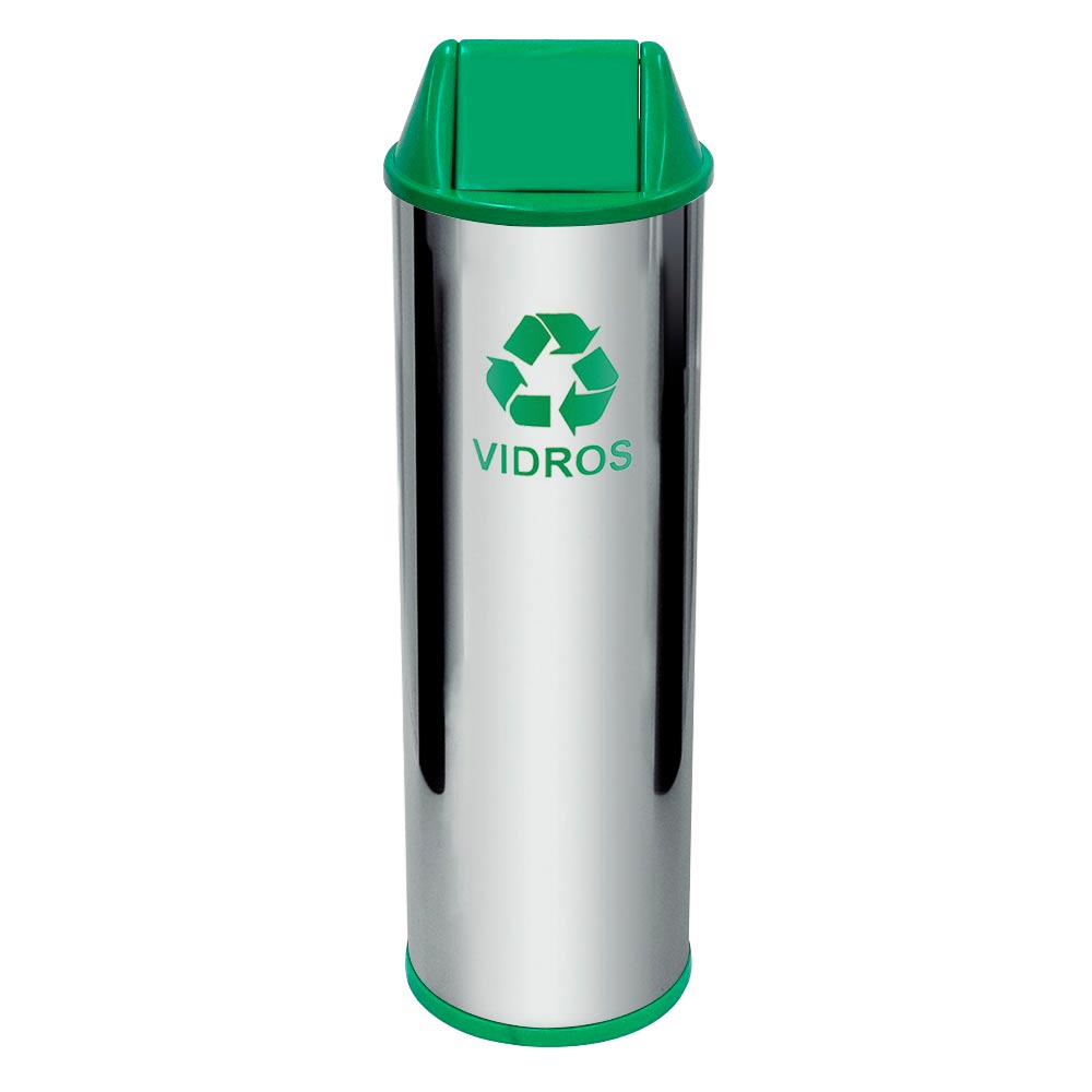 Lixeira em Aço Inox JSN com Tampa Vai Vem Verde 30 Litros