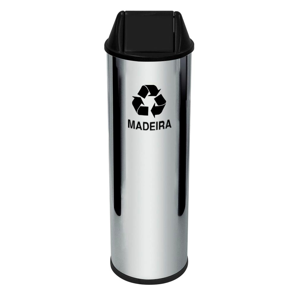 Lixeira em Aço Inox JSN com Tampa Vai Vem Preta 30 Litros