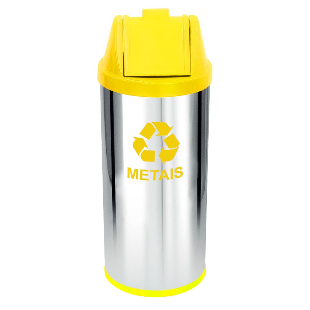 Lixeira em Aço Inox JSN com Tampa Vai Vem Amarela 50 Litros