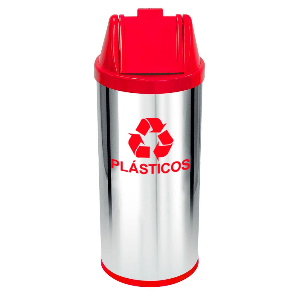 Lixeira em Aço Inox JSN com Tampa Vai Vem Vermelha 50 Litros