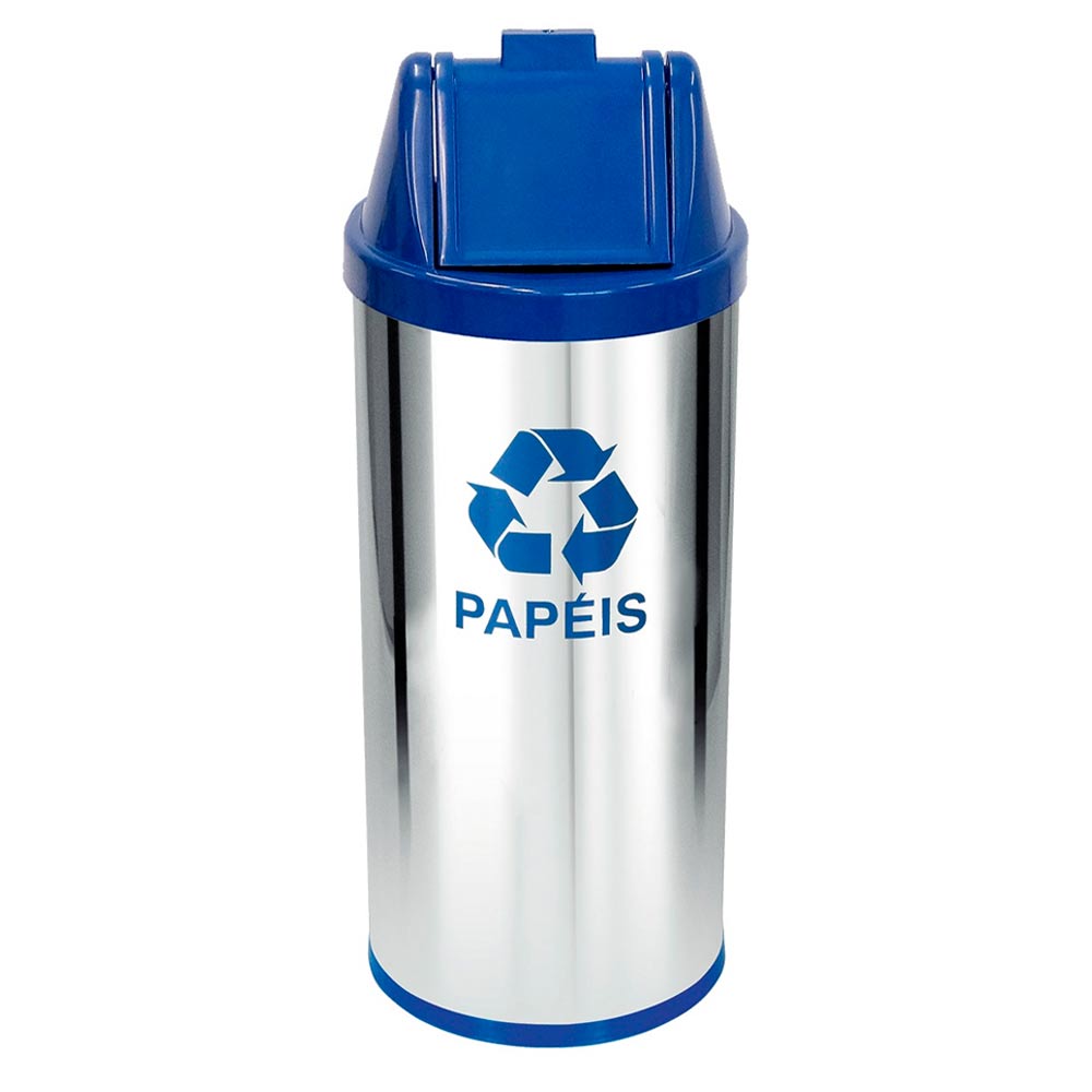 Lixeira em Aço Inox JSN com Tampa Vai Vem Azul 50 Litros