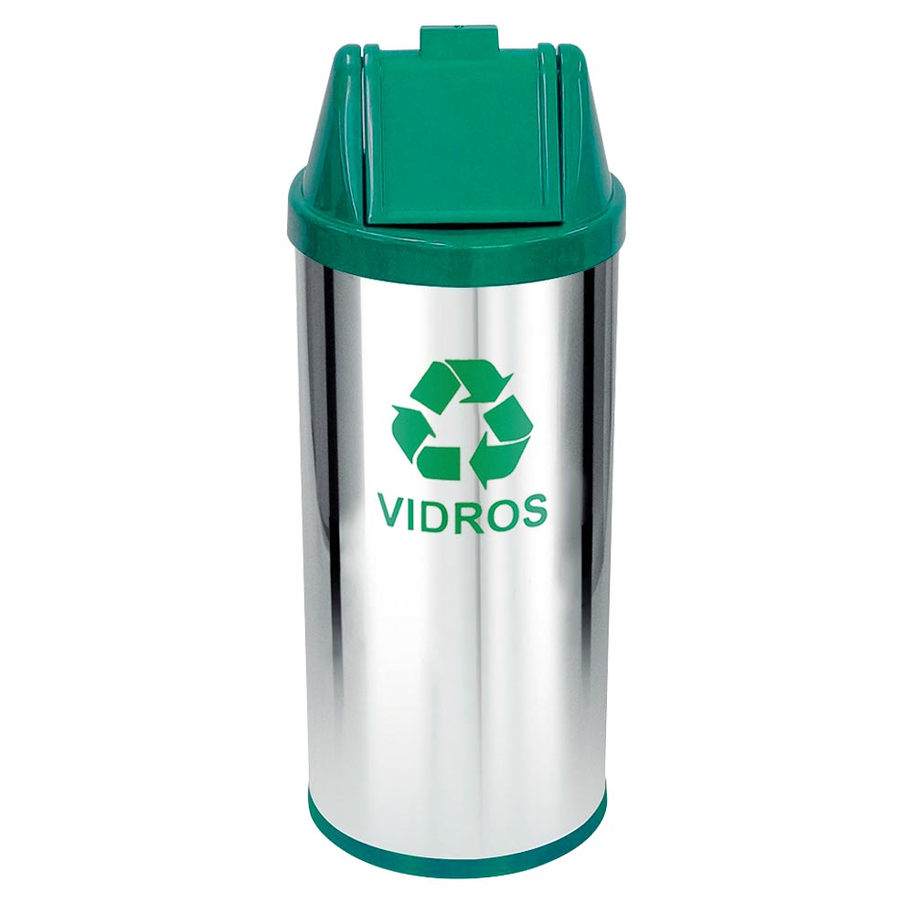 Lixeira em Aço Inox JSN com Tampa Vai Vem Verde 50 Litros