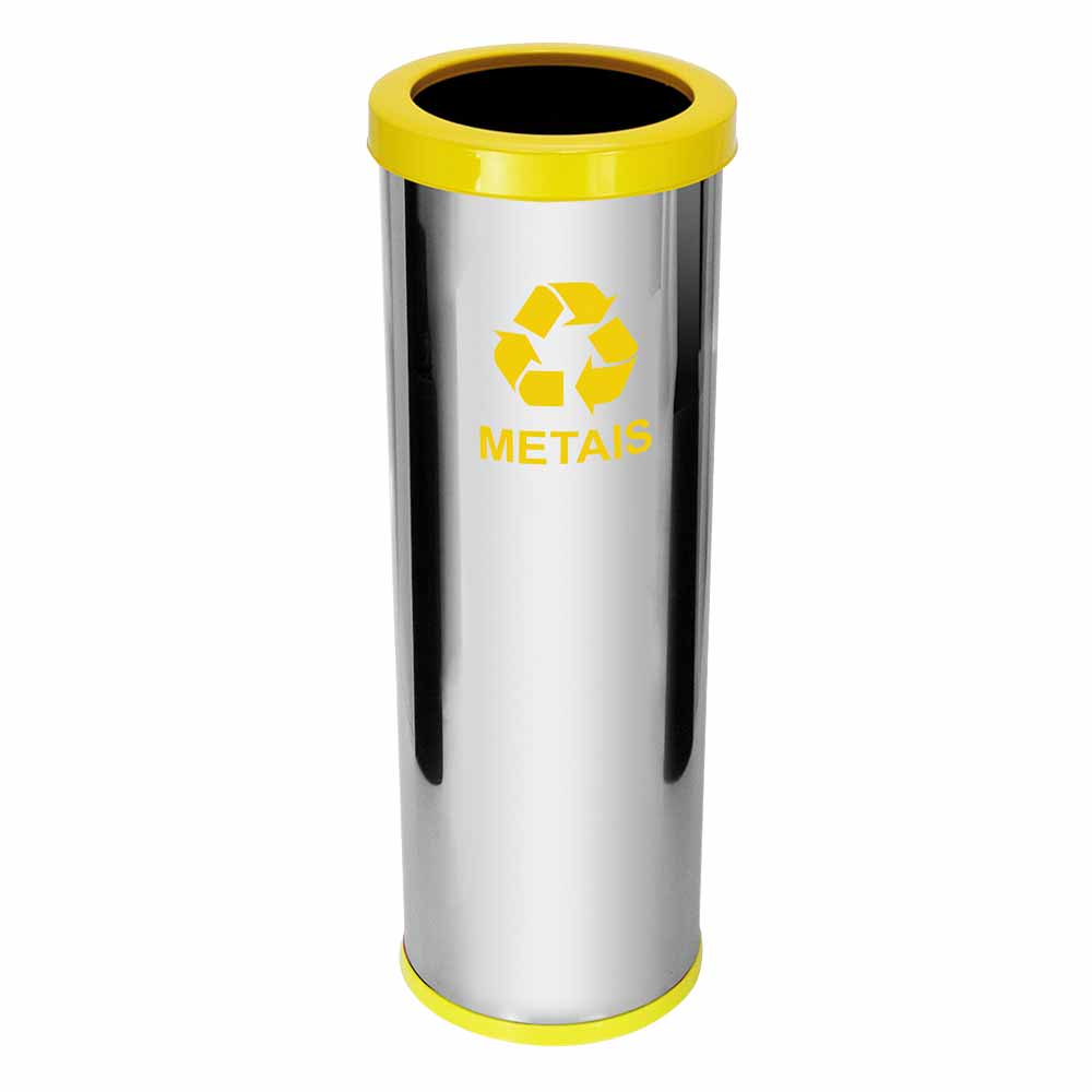 Lixeira em Aço Inox JSN Com Aro Amarelo 30 Litros