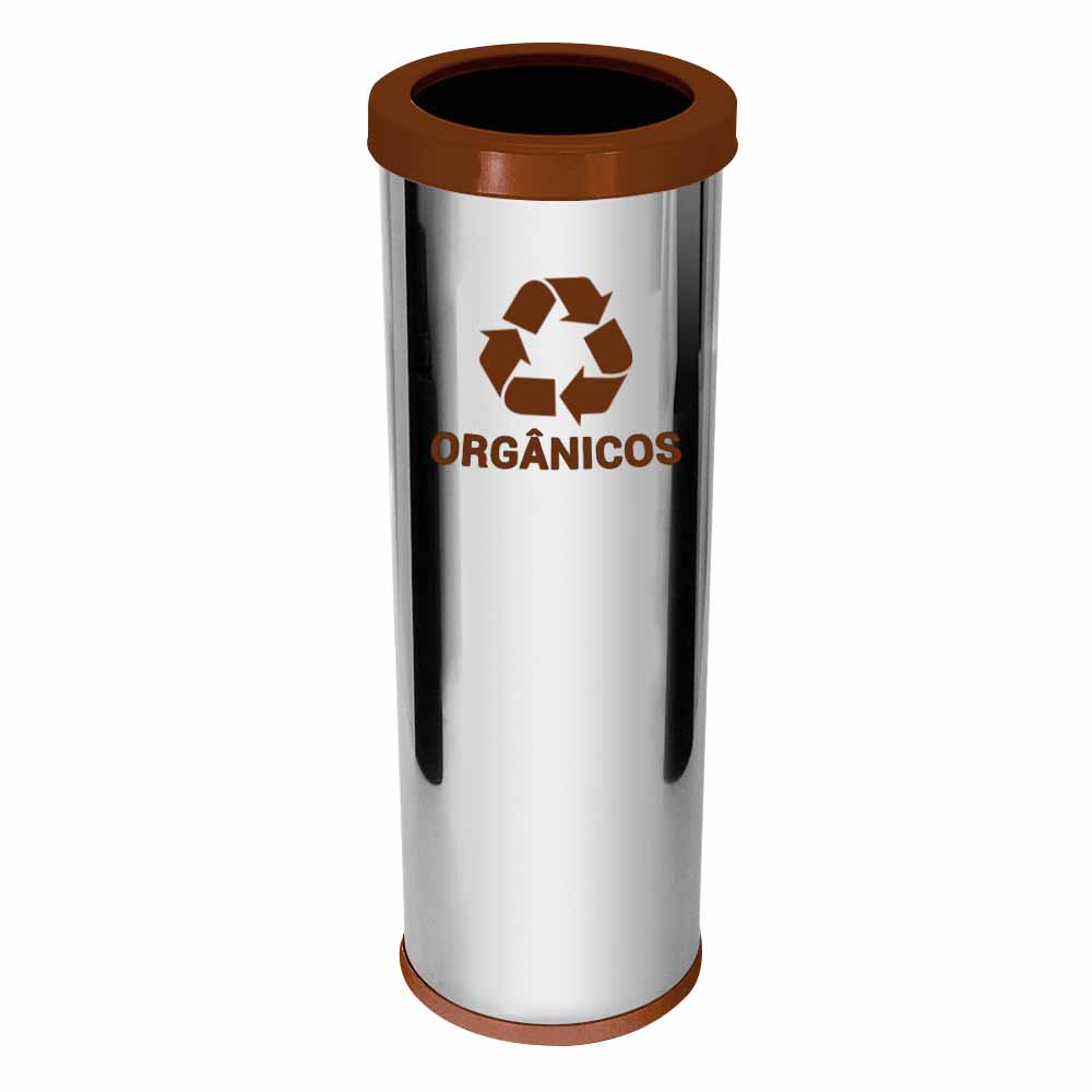 Lixeira em Aço Inox JSN Com Aro Marrom 30 Litros