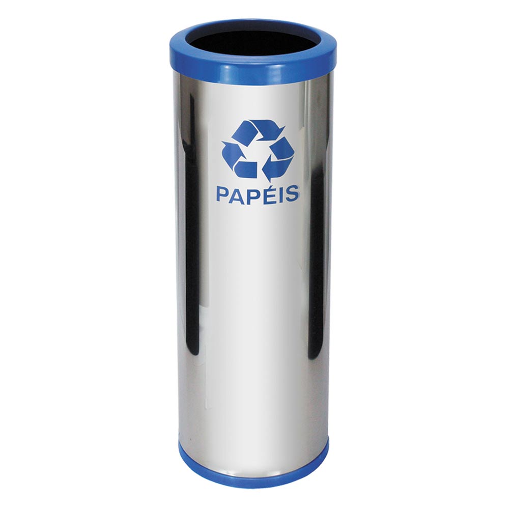 Lixeira em Aço Inox JSN Com Aro Plástico Azul 30 Litros