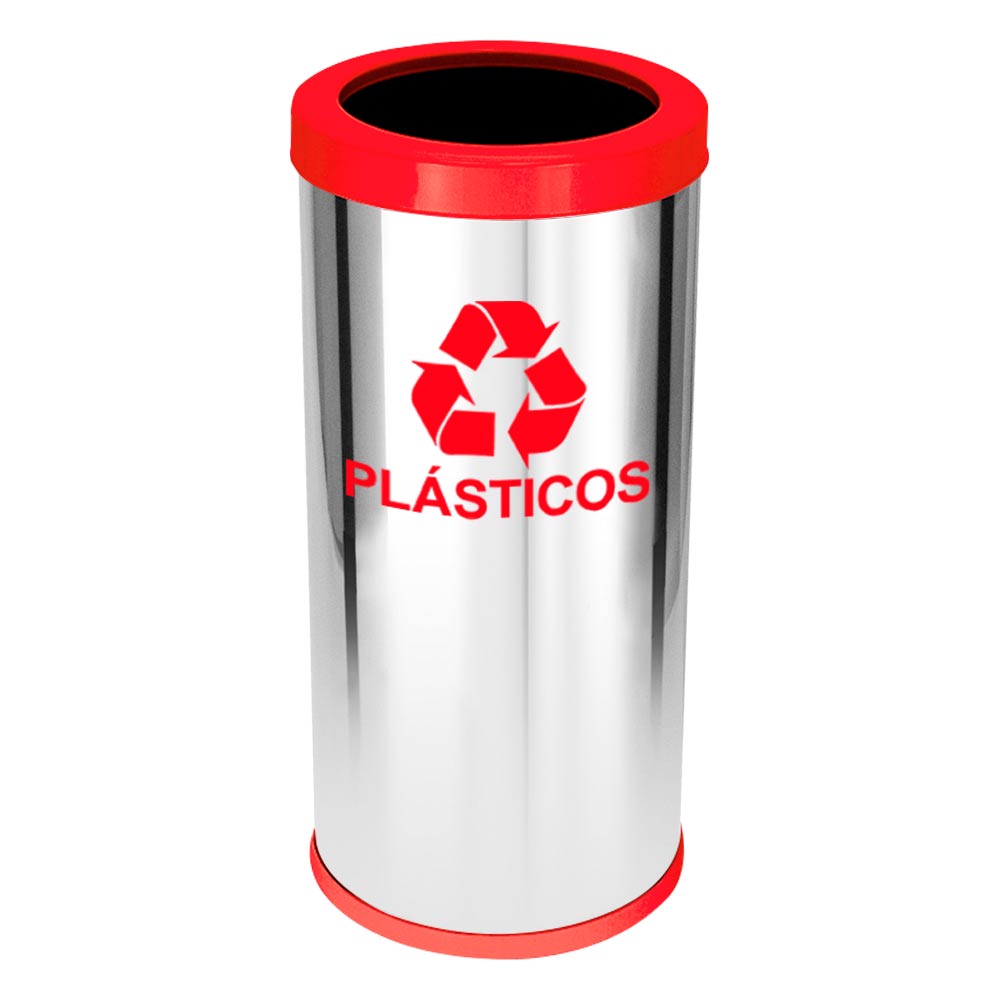 Lixeira em Aço Inox JSN Com Aro Plástico Vermelho 22 Litros