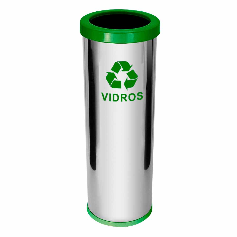 Lixeira em Aço Inox JSN Com Aro Verde 30 Litros