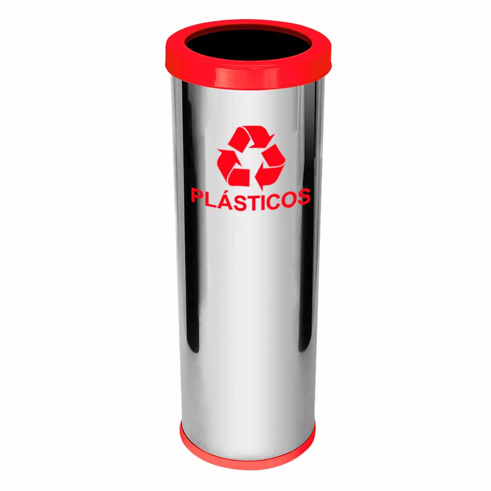 Lixeira em Aço Inox JSN Com Aro Vermelho 30 Litros