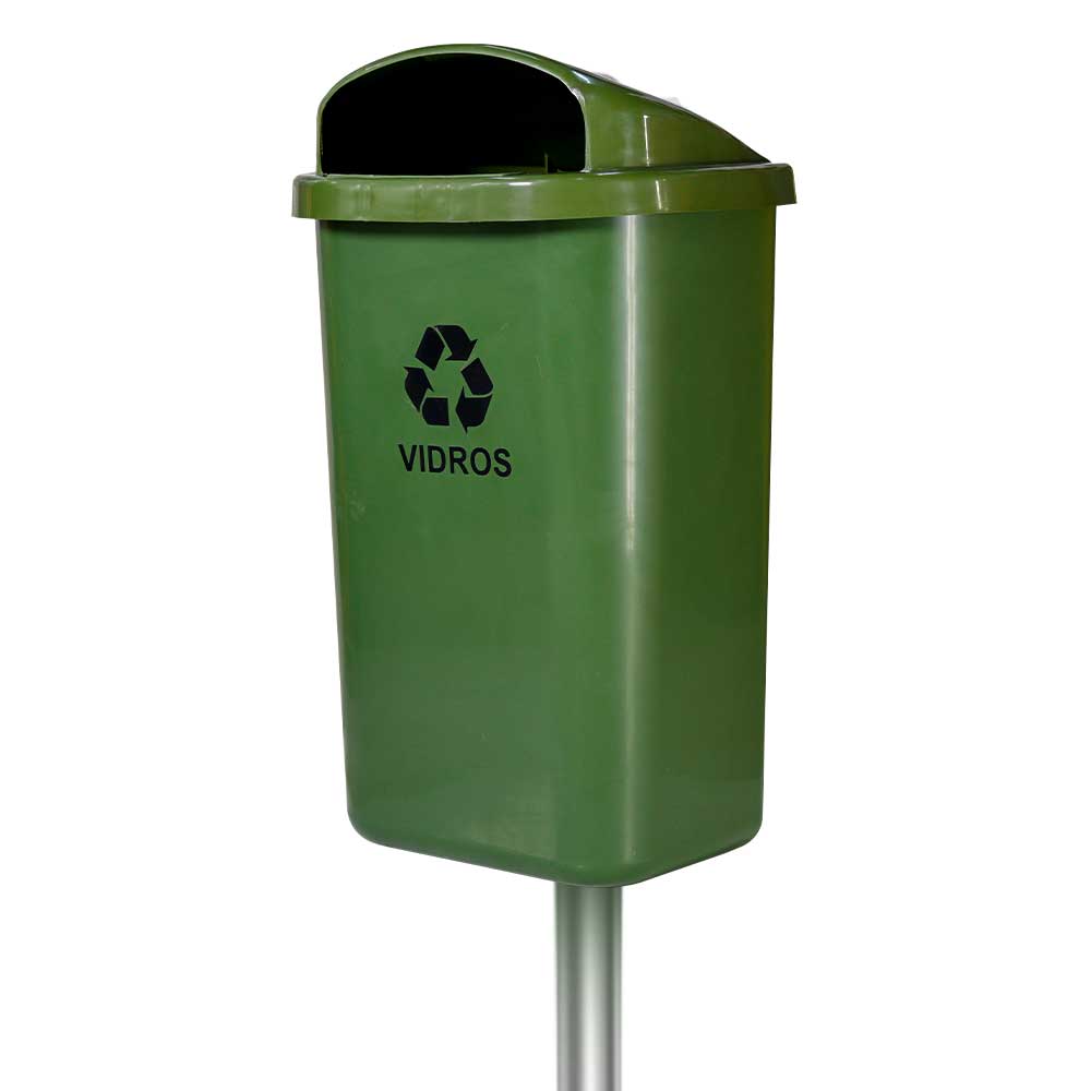 Lixeira Individual JSN Coleta Seletiva 50L Verde C/Poste