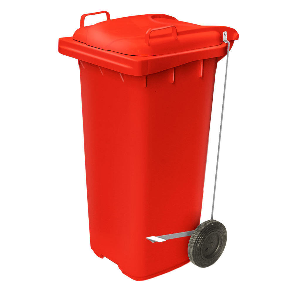 Contêiner de Lixo JSN Plástico c Pedal Lateral 120L Vermelho