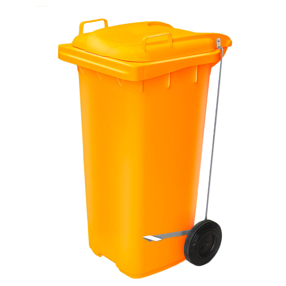 Contêiner de Lixo JSN Plástico c/ Pedal Lateral 120L Laranja