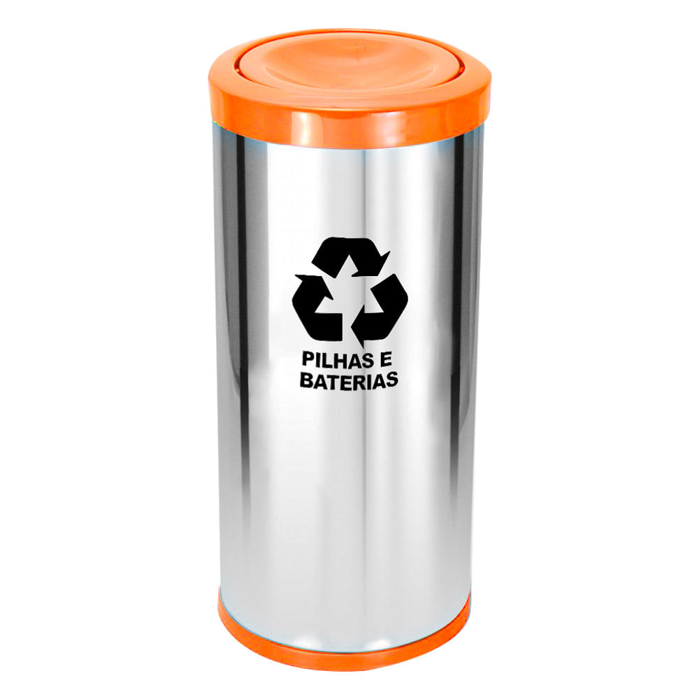 Lixeira em Aço Inox JSN Tampa Meia Esfera PP Laranja 22L