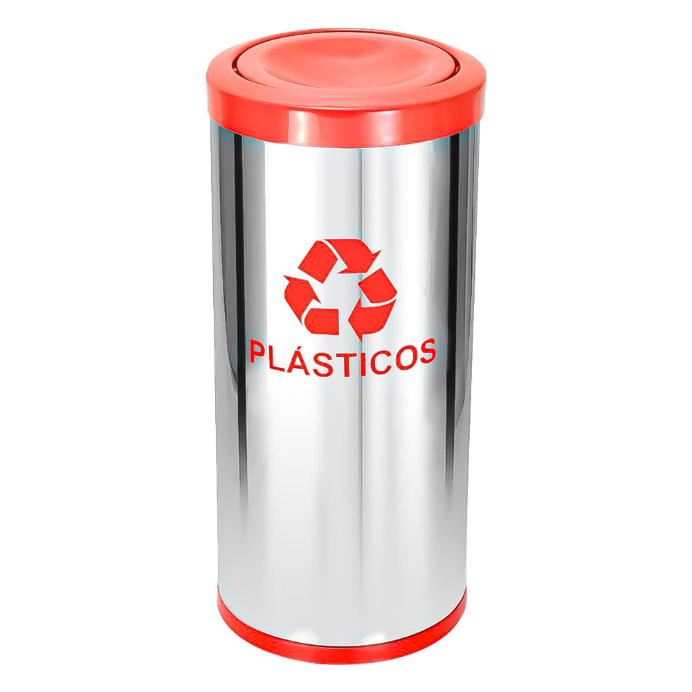 Lixeira em Aço Inox JSN Tampa Meia Esfera PP Vermelho 22L