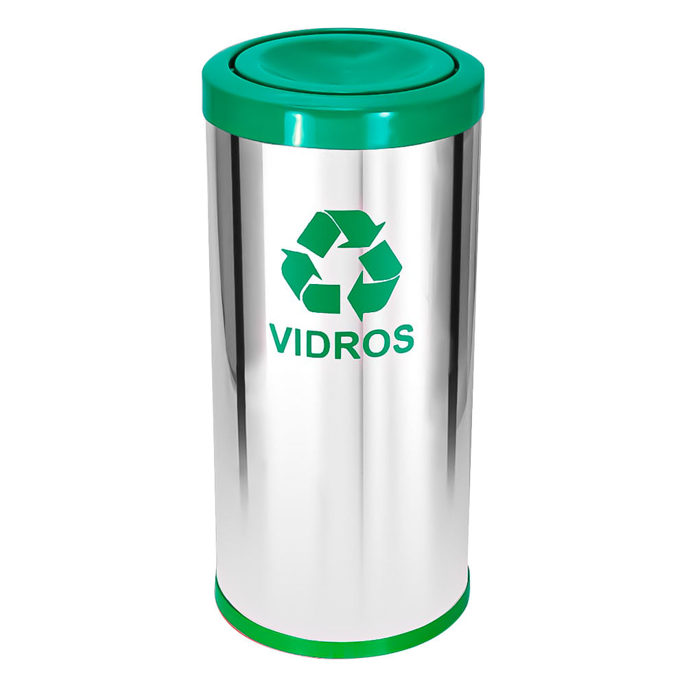 Lixeira em Aço Inox JSN Tampa Meia Esfera PP Verde 22L