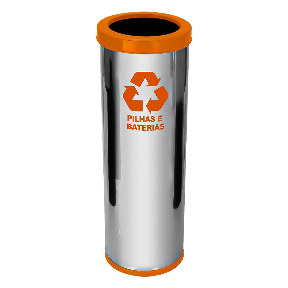 Lixeira em Aço Inox JSN Com Aro Laranja 30 Litros