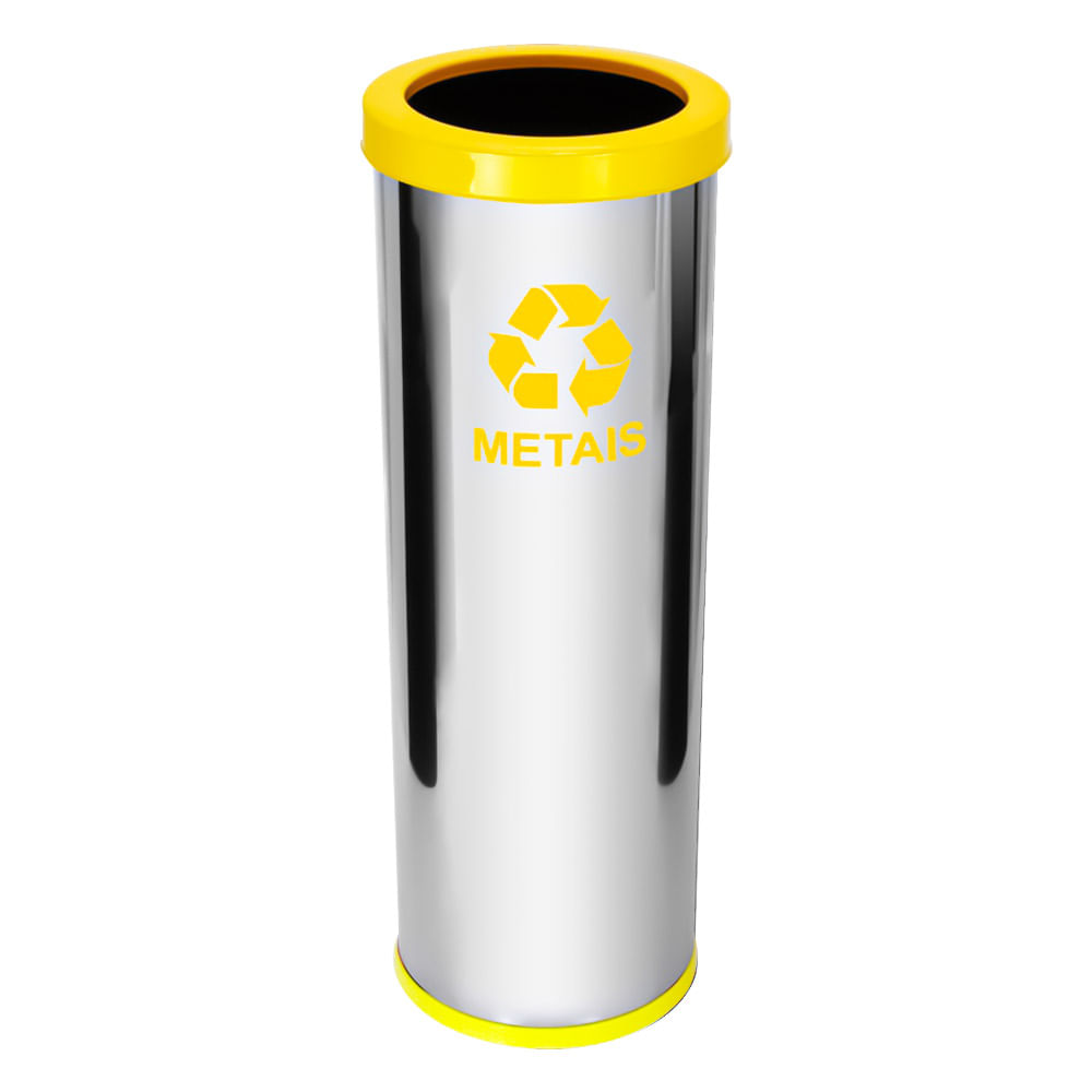Lixeira em Aço Inox JSN Com Aro Plástico Amarelo 30 Litros