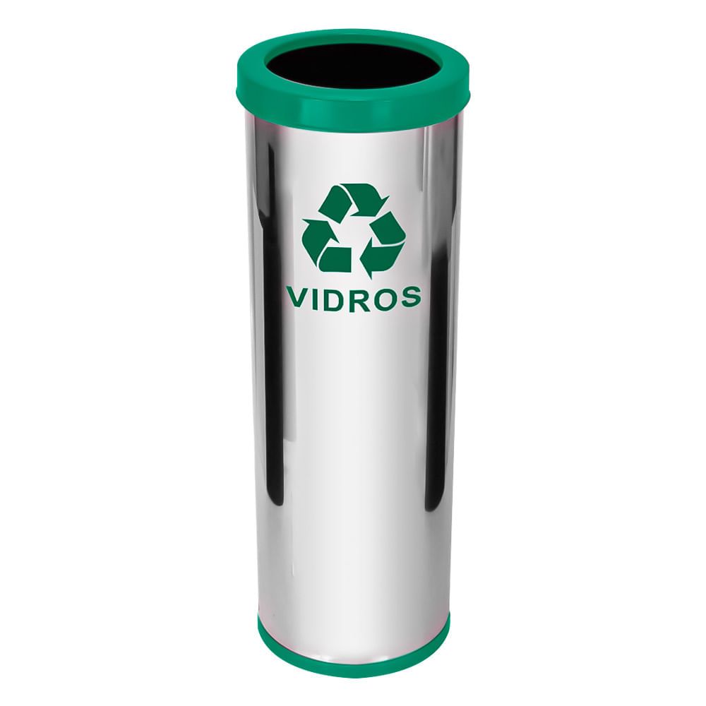 Lixeira em Aço Inox JSN Com Aro Plástico Verde 30 Litros