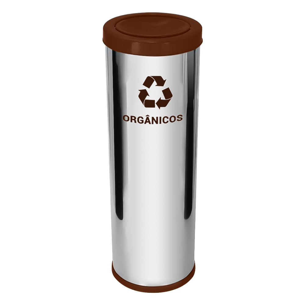 Lixeira Aço Inox JSN Tampa Meia Esfera Plástica 30L Marrom