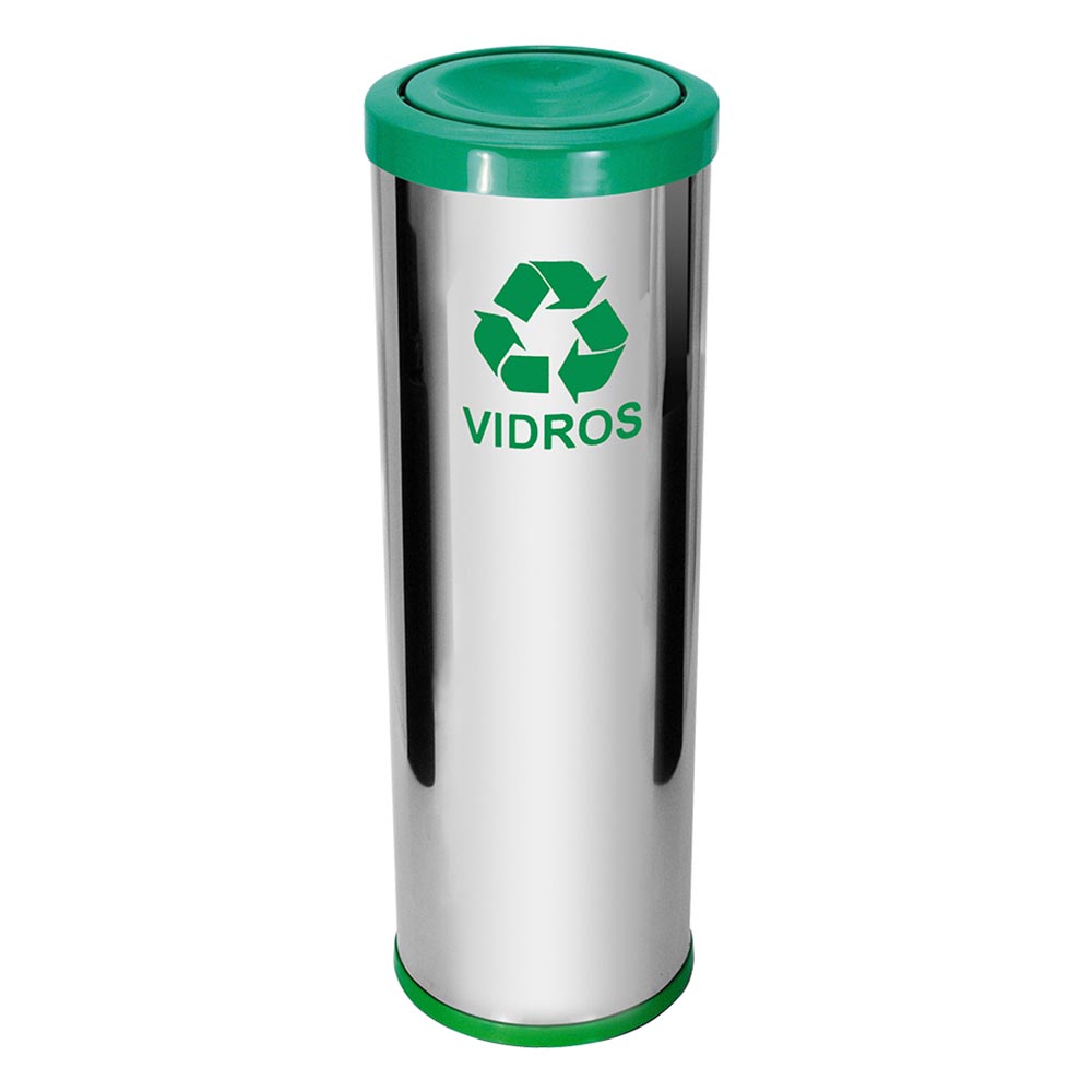 Lixeira Aço Inox JSN Tampa Meia Esfera Plástica 30L Verde