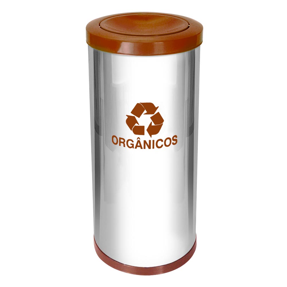 Lixeira Aço Inox JSN Tampa Meia Esfera Plástica 50L Marrom