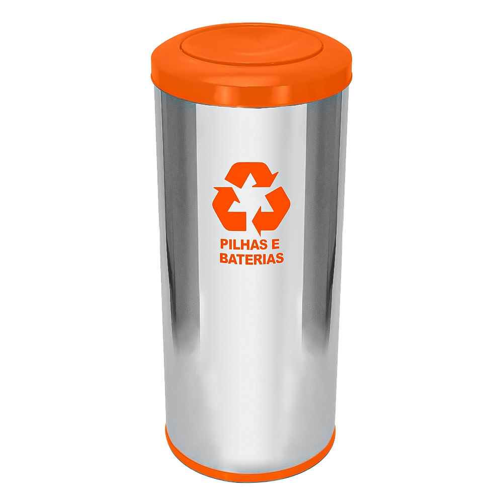 Lixeira em Aço Inox JSN Tampa Meia Esfera Laranja 50 Litros
