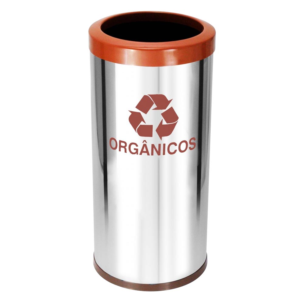 Lixeira em Aço Inox JSN Com Aro Plástico Marrom 50 Litros