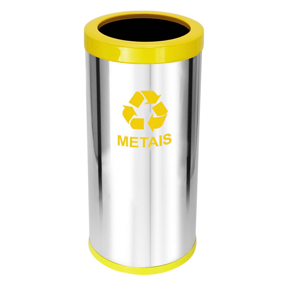 Lixeira em Aço Inox JSN Com Aro Plástico Amarelo 50 Litros
