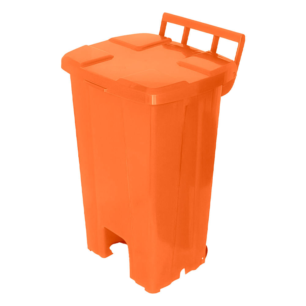 Lixeira Plástica Quadrada JSN com Pedal e Rodas Laranja 100L