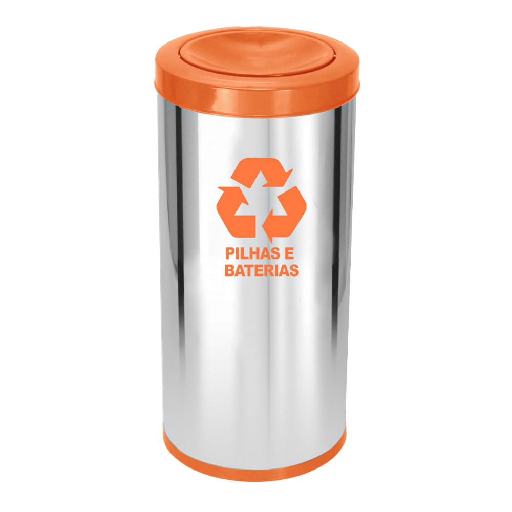 Lixeira em Aço Inox JSN Tampa Meia Esfera Laranja 22 Litros