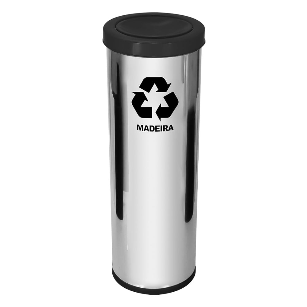 Lixeira em Aço Inox JSN Tampa Meia Esfera Preto 30 Litros