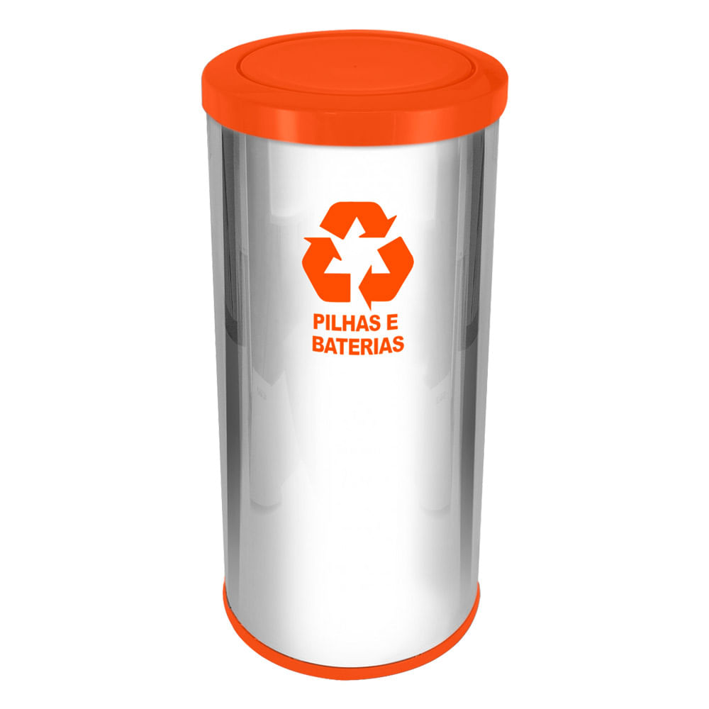 Lixeira Aço Inox JSN Tampa Meia Esfera Plástica 50L Laranja